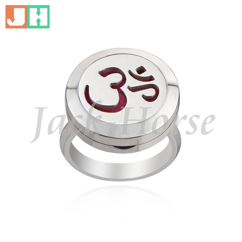 

Stainless Steel Essential Oil Diffuser Ring OM symbol Perfume Aromatherapy Ring magnet locket Ring With Pad