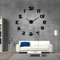 Backwards 3D DIY Large Wall Clock Modern Reverse Numbers Frameless Time Watch Luxury Mirror Effect Big Needle Reverse Clock