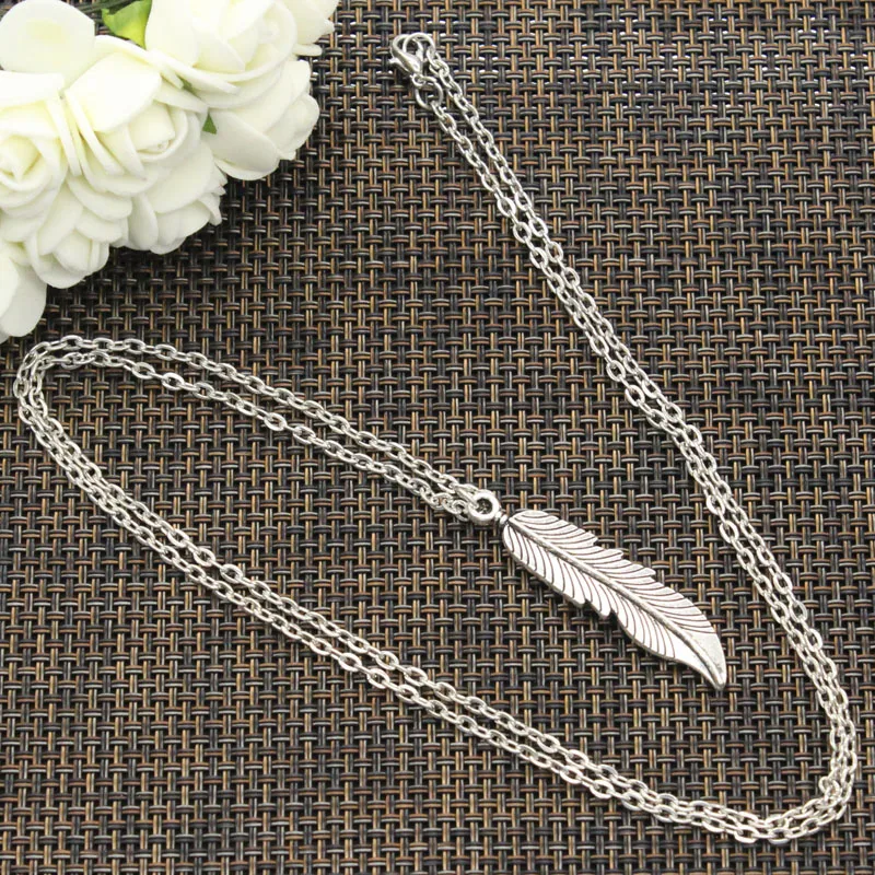 New Fashion Necklace Feathers Tree Leaf 45x11mm Silver Color Pendants Short Long Women Men Colar Gift Jewelry Choker