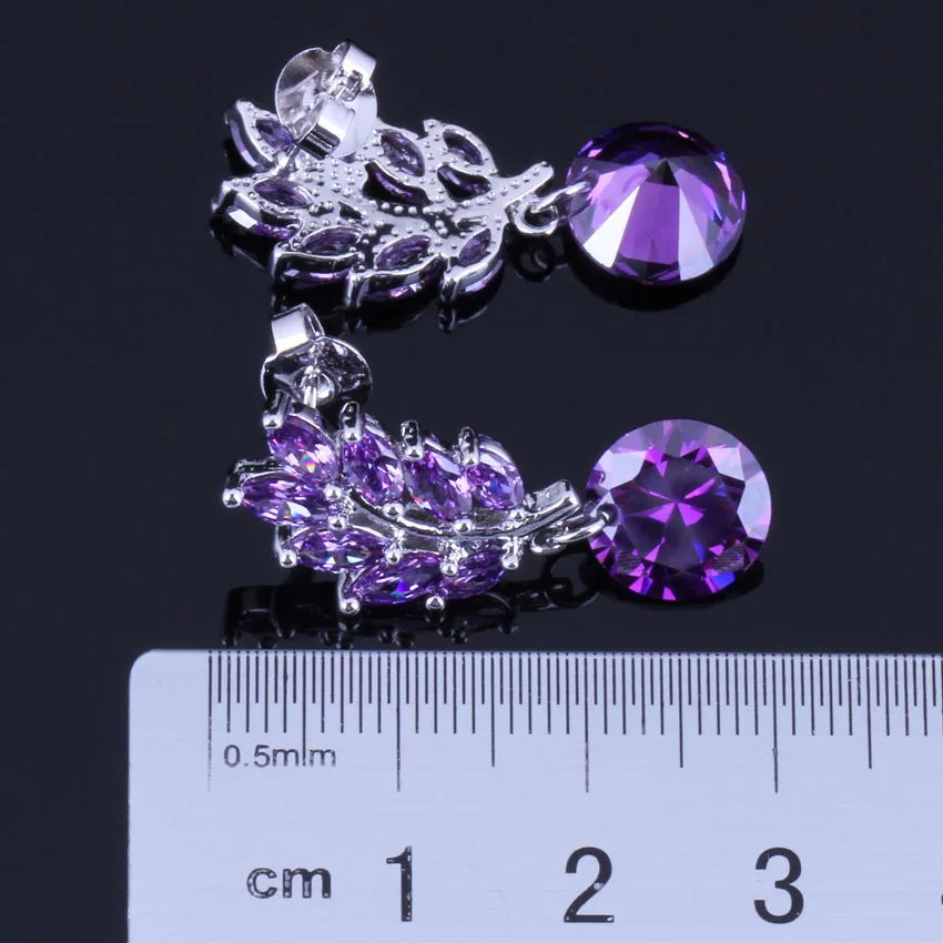 Absorbing Plant Purple Cubic Zirconia Silver Plated Drop Dangle Earrings V0704