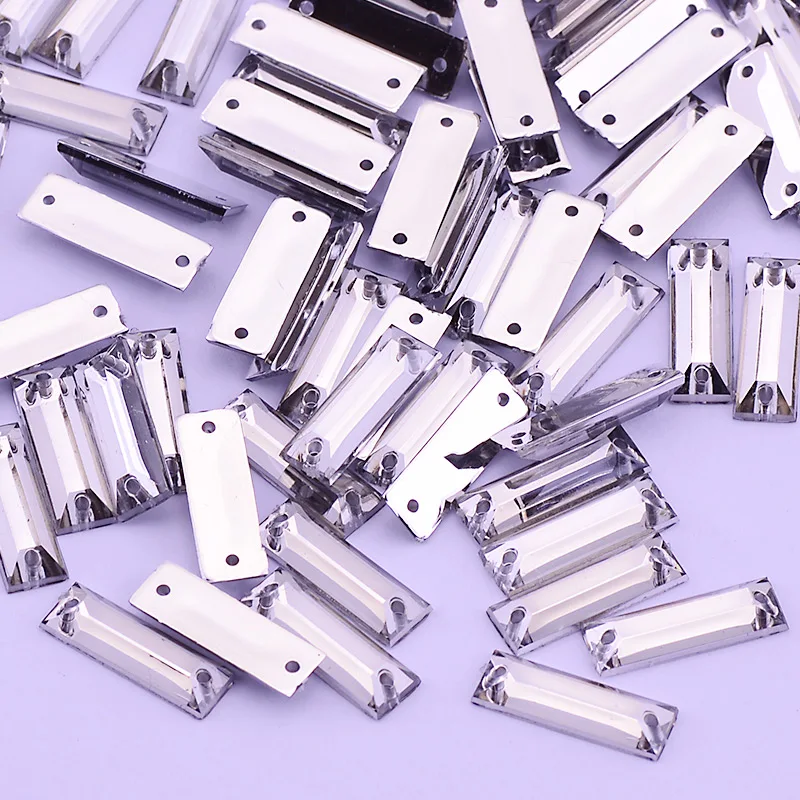 JUNAO 500pcs 5*15mm Sewing Clear Crystal Rhinestones Rectangle Strass Applique Sew On Acrylic Stones Flatback Gems For Crafts
