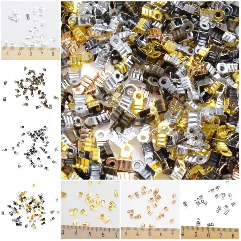 MIAOCHI Jewelry Findings Diy 6*3mm Small Cord End Tip Fold Over Clasp Crimp Bead Connector DIY Jewelry Making