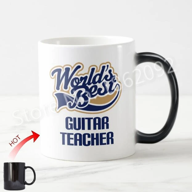 Funny Worlds Best Guitar Teacher Magic Mug Cup Best Music Teacher Ceramic Coffee Mugs Tea Cups Cool Gift Creative Color Changing