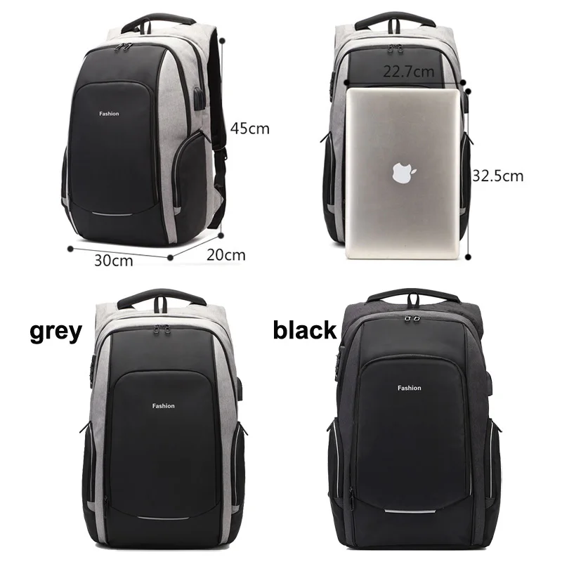 Men Bag Anti theft backpack USB Earphone Interface Laptop Backpacks Male Waterproof Travel Bag Reflective Stripe Schoolbag 2024