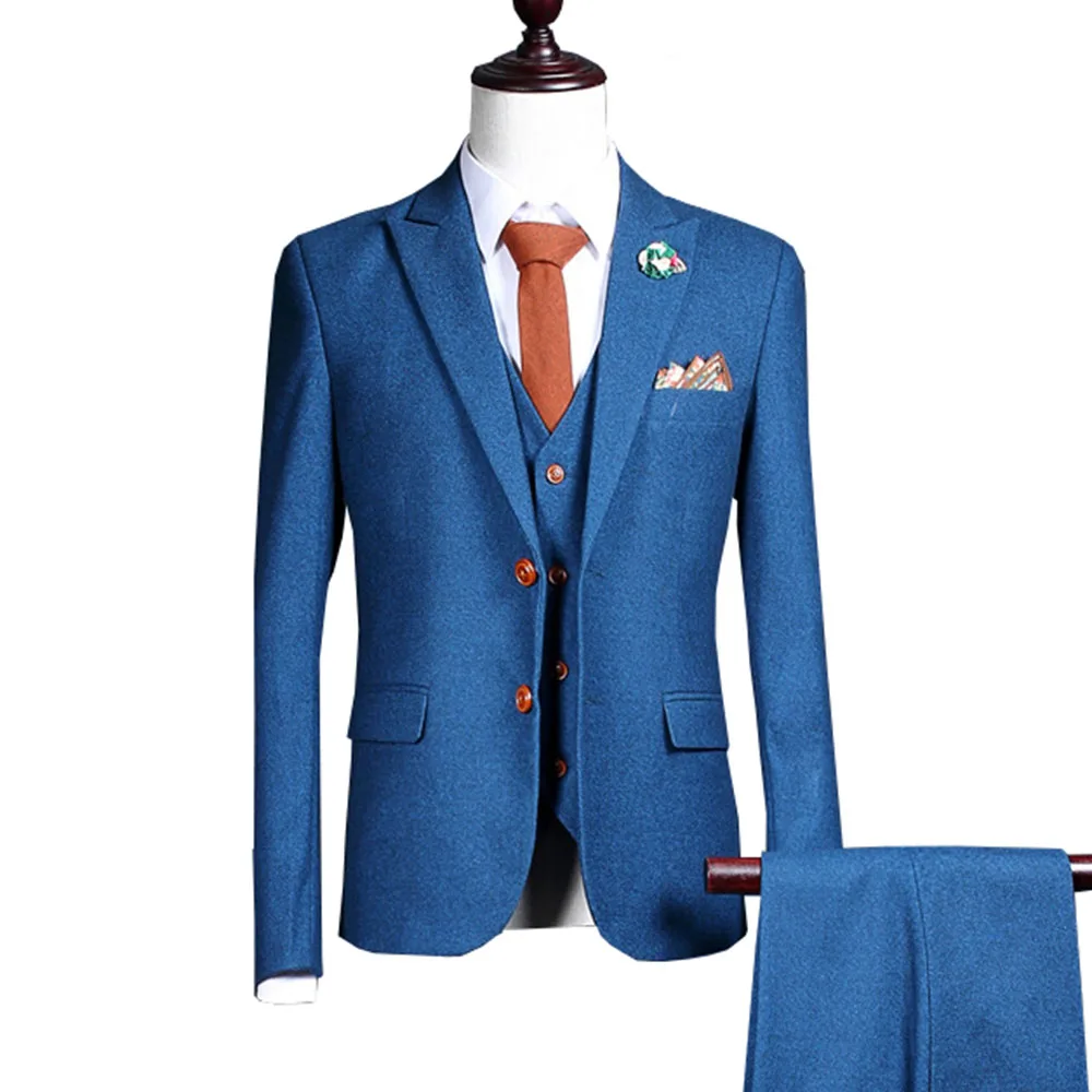 

2020 High Quality Men's Suits 3 pieces Wool Notch Lapel Tuxedos Casual Regular Groomsmen Suits For Wedding (Blazer+vest+Pants）