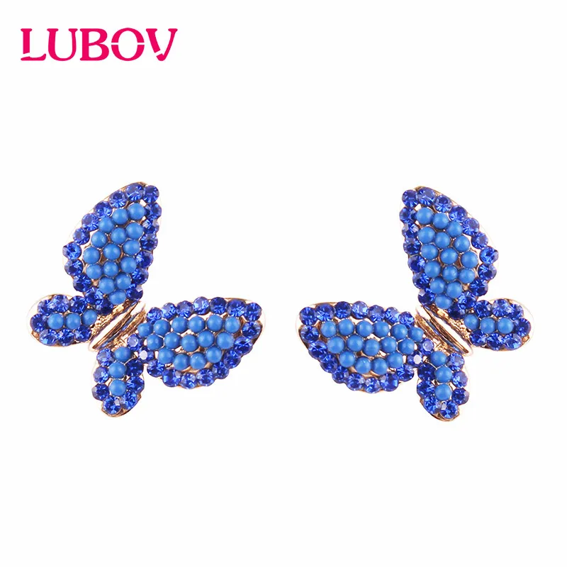 Lovely Butterfly Crystal Stone Stud Earrings for Women Exquisite Design Trendy Party Earrings Christmas Gift for Girl