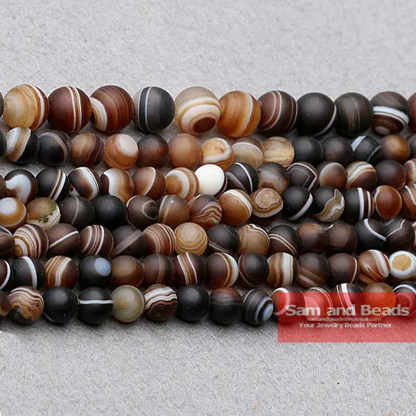 

Free Shipping 16" Natural Stone Dull Polish Matte Coffee Stripe Agata Onyx Round Loose Beads 6 8 10 MM Pick Size FAB06