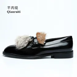 Qianruiti-メンズの毛皮のような靴,アライグマの毛皮のスリッポンモカシン,スモーキングシューズ,カスタムカラー,カジュアル,EU39-EU46