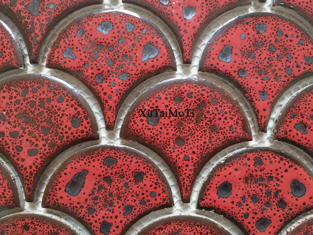 

fashion red fish scale ceramic mosaic tile kitchen backsplash bathroom swimming pool wall shower wallpaper porcelain background
