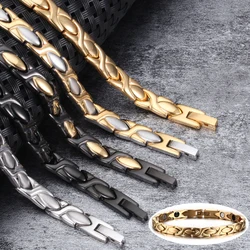 Vinterly Magnetic Bracelets Women Cross Health Energy High Magnet Bracelet Gold-color Chain Links Stainless Steel Jewelry