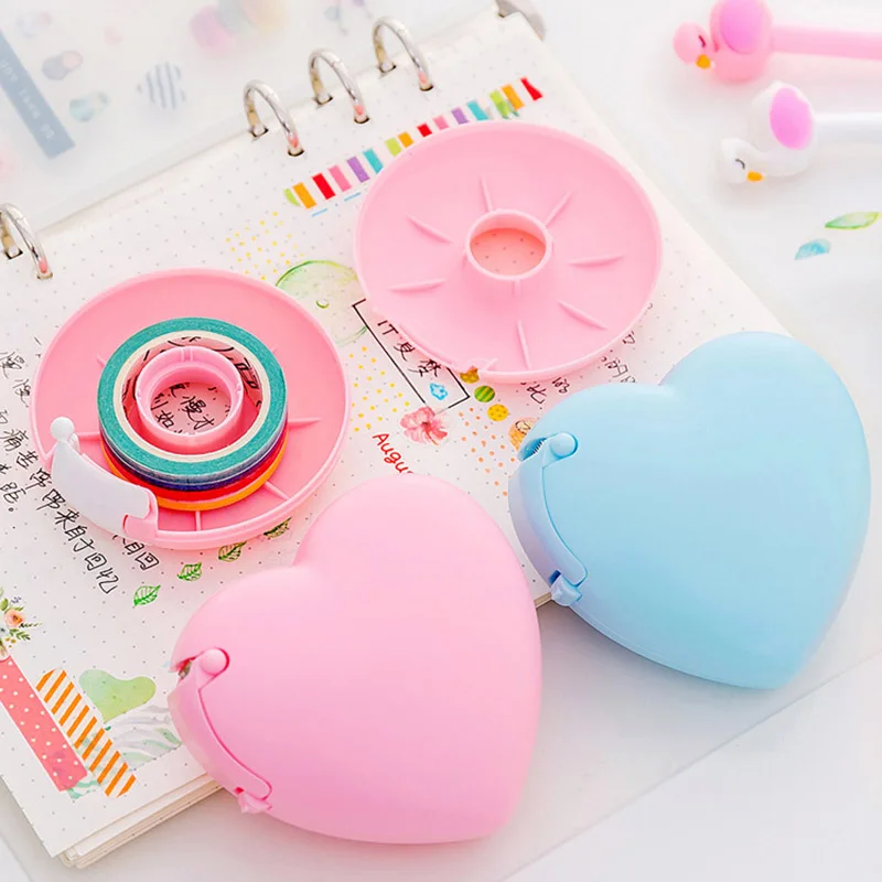 Portable Candy Color Masking Tape Cutter Design Of Love Heart/Donut Shape Tape Cutter Office Tape Dispenser School Supply