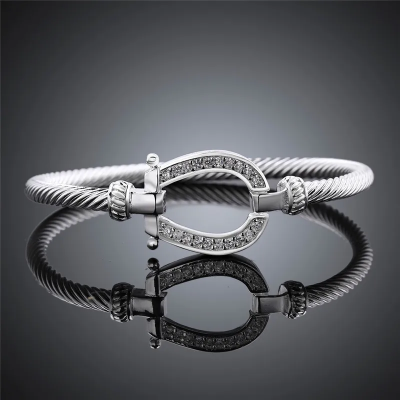 Brazalete de zapatos de caballo de plata pura para mujer, pulsera de Pulseria para disfraz, decoraciones de joyería, cierre en U, pulsera de gota de