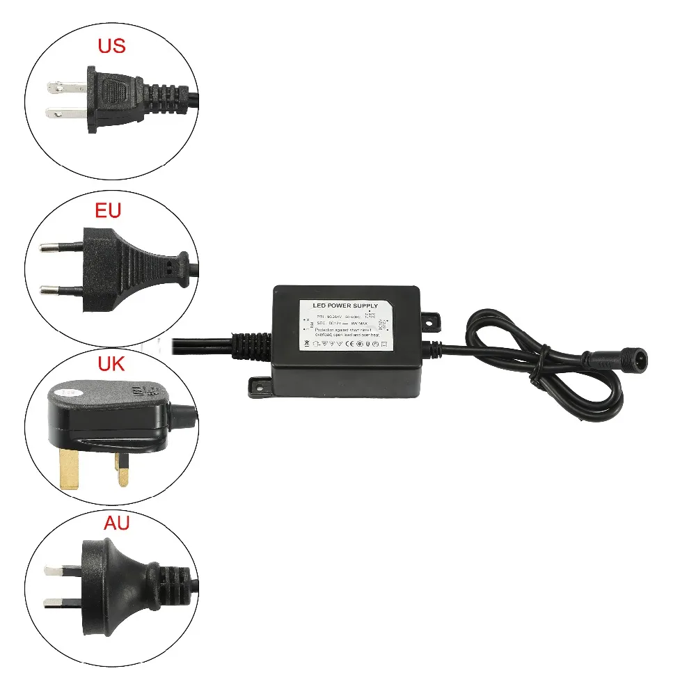 Controlador de fuente de alimentación de transformador para luz LED, impermeable IP67, DC12V, 8W, para exteriores o interiores, enchufe UE, EE. UU.,