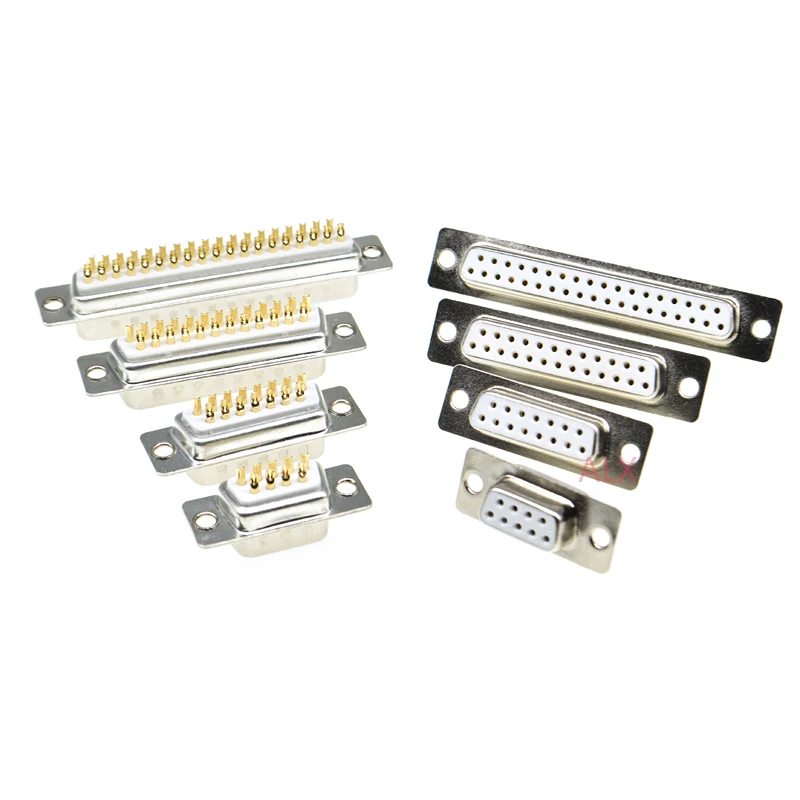 1Pcs Gold Solid Pin DB9 DB15 DB25 DB37 Hole/Pin Female/Male Welded Connector RS232 serial port D-SUB adapter 9/15/25/37 pin