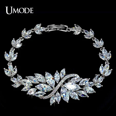 

UMODE Marquise Cut AAA+ CZ Flower Bracelet White Gold Color Bracelet for Women Wedding Crystal Birthday Jewelry Gift Hot UB0005