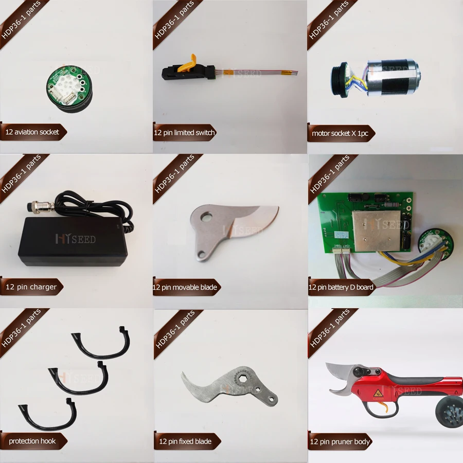 HDP36-1 2015 and 2016 version 12 pin pruner spare parts, 12 pin cable, blades, pruner body, charger, limited switch and battery