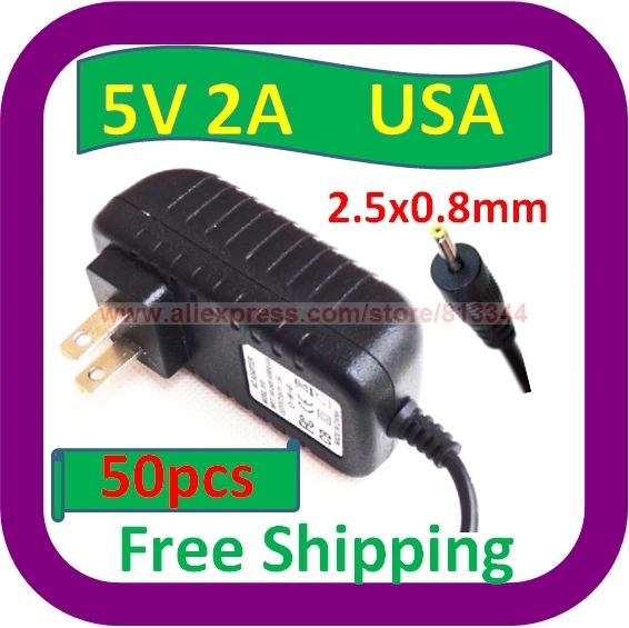 

50 pcs 5V 2A 2.5mm* 0.8mm Adapter Cable Charger for Coby Kyros 7" Tablet MID7016 MID7012 MID7033