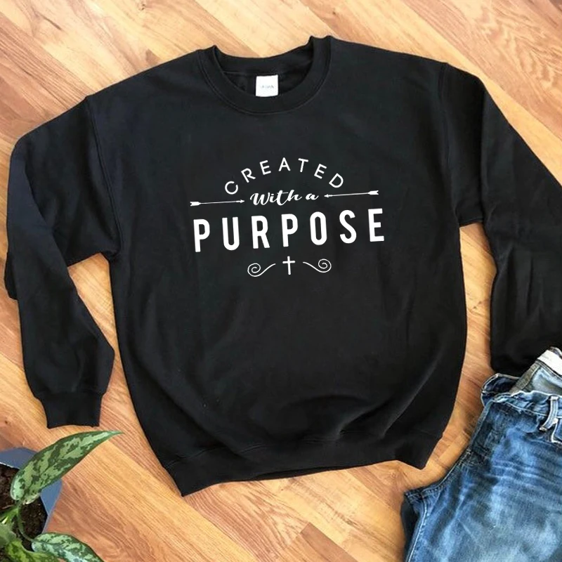 

Created With A Purpose Arrow Sweatshirt Men Women long Sleeve Christian Bible Hoodies New Causal Graphic Pullovers Jesus Clothes