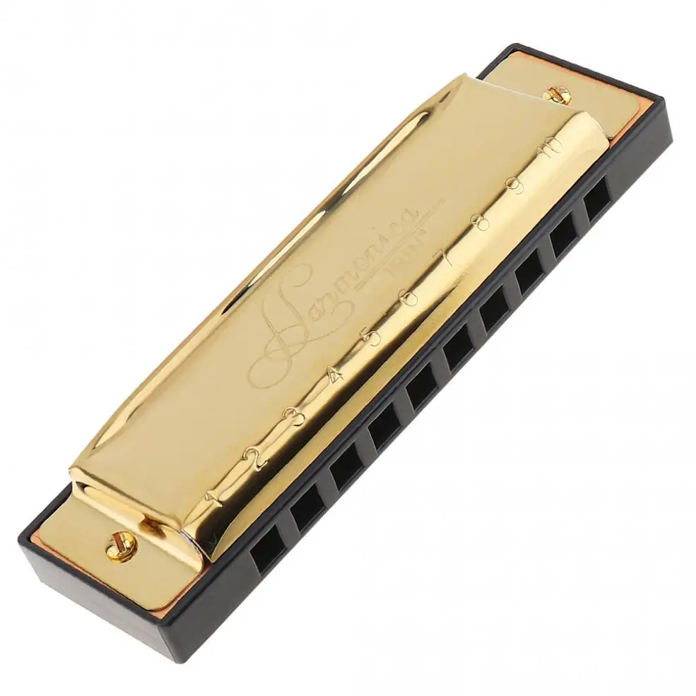 IRIN Professional Harmonica 10 Holes 20 Tone Key of C Gold Color Blues Jazz Rock Folk Music Musical Instrument Diatonic Harp