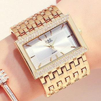 G&D Brand Women Watches Fashion Rectangle Case Quartz Clock Luxury