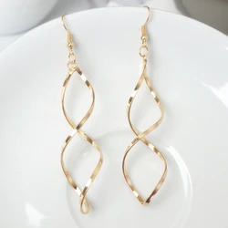 ES3294 Fashion Double Loop Drop Earrings For Women Long Wave Dangle Earrings High Quality Statement Wedding Jewelry Wholesale