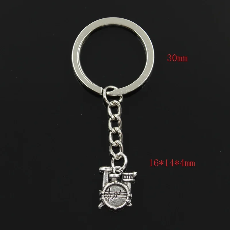 Fashion 30mm Key Ring Metal Key Chain Keychain Jewelry Antique Bronze Silver Color Plated Drum Set Stopwatch 16x14x4mm Pendant