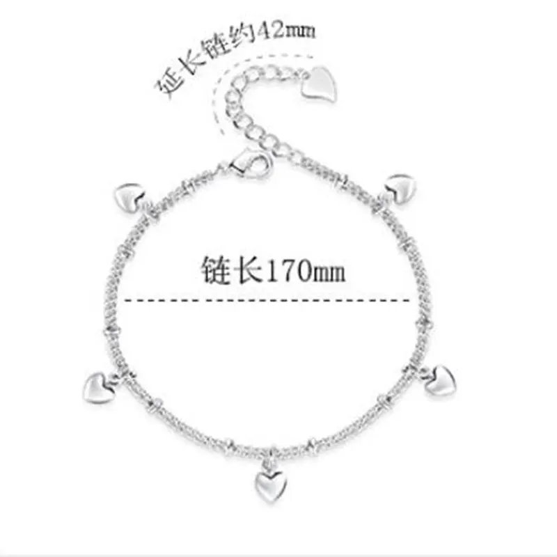ANENJERY Silver Color Handmade Love Heart Bracelets For Women Lucky Chain Bracelet Wedding Jewelry S-B164