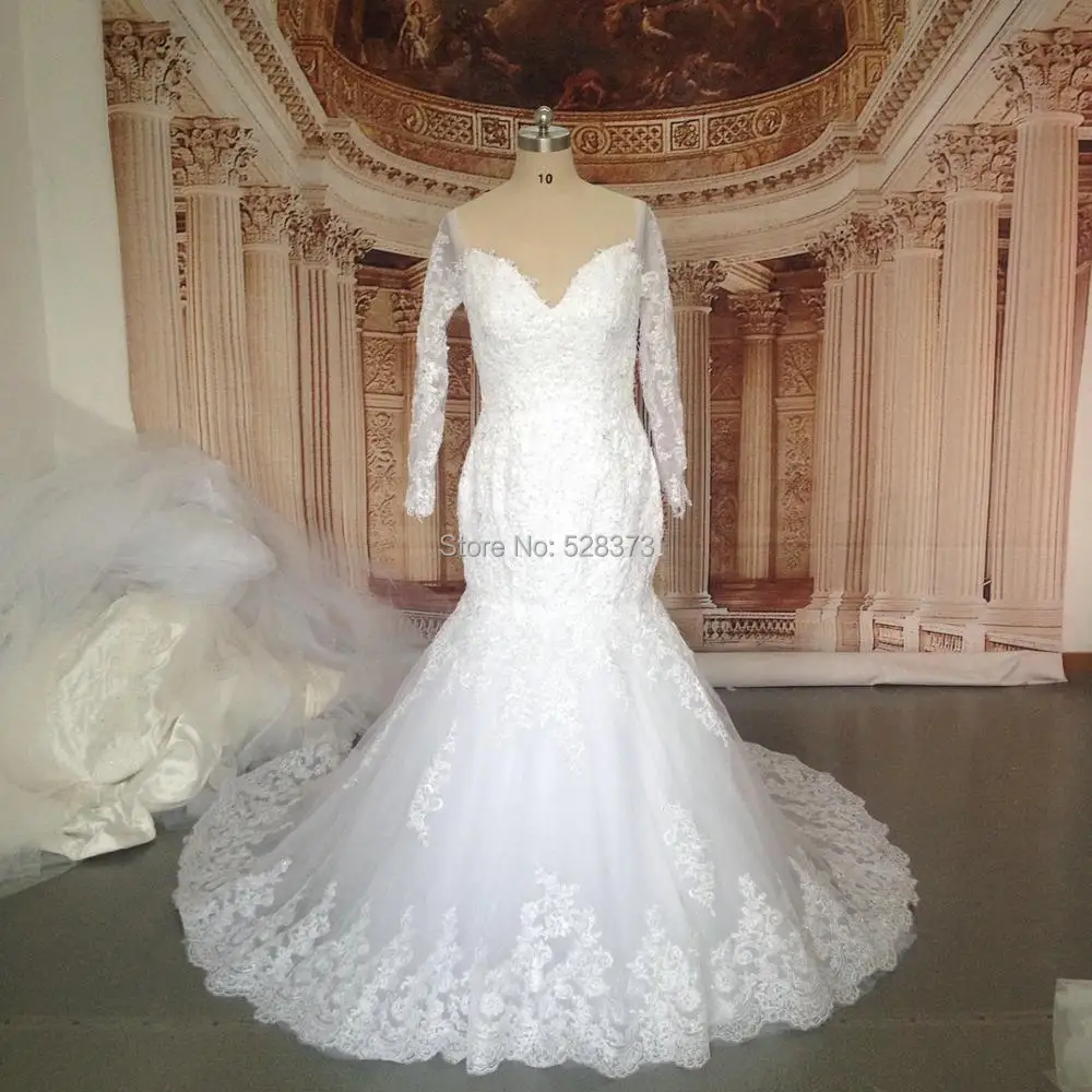 YNQNFS YRW34 Elegant Boat Neck Long Sleeve Mermaid Wedding Dresses Real Photos