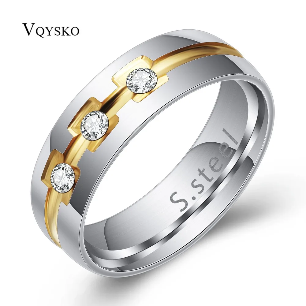 VQYSKO Bling CZ Wedding Rings For Women 6MM Stainless Steel Female Aliance Anel Love Gifts