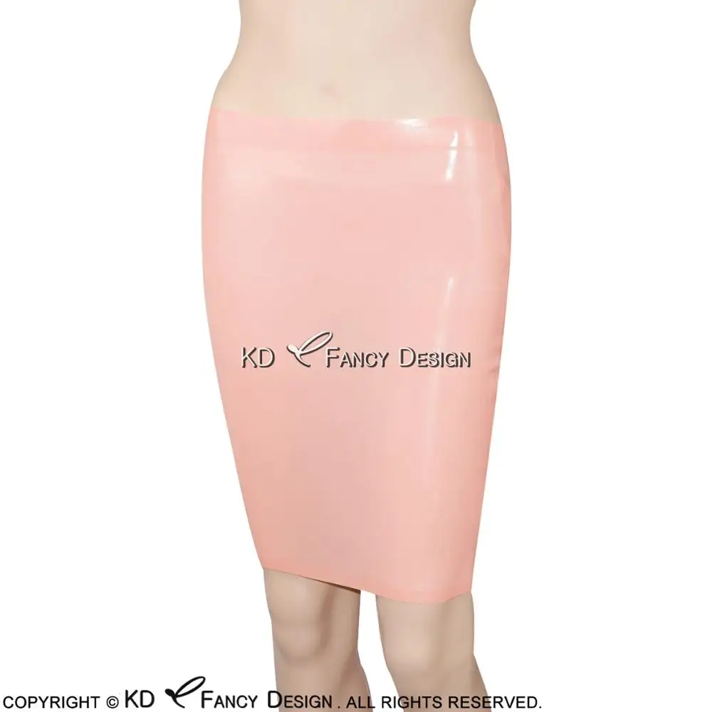 Baby Pink Sexy Latex Skirts Above Knee With Zippers Rubber Bottoms Uniform DQ-0002