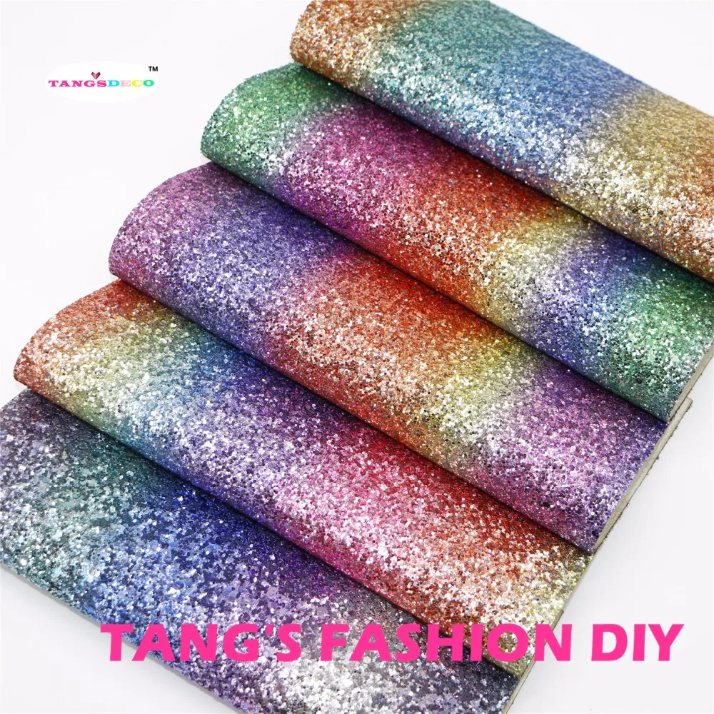 

15pcs--20x22cm rainbow color CHUNKY GLITTER LEATHER/Synthetic leather/DIY fabric can choose color