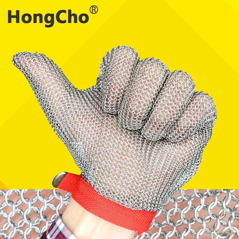 HongCho five finger cut steel wire gloves anti cutting protective gloves stainless steel ring gloves