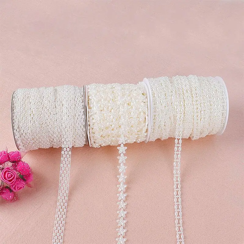 Fashion 1M/bag ABS Imitation Pearl Beads Chain Trim with Crystal Rhinestone for DIY Wedding Party Decoration Craft Supplies