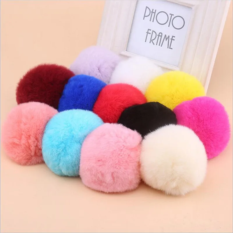 7cm Fluffy Rabbit Fur Pom Pom Ball Keychain Women Trinket Bag Phone Key Chain Ring Car Key Holder floating Charm DIY Accessories