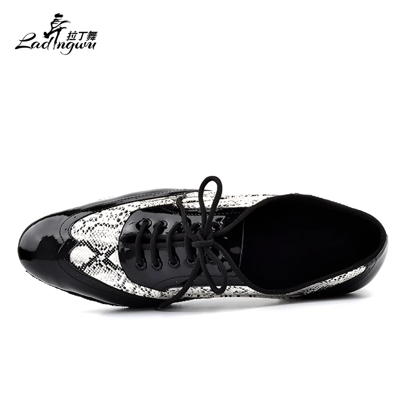 Ladingwu-zapatos de PU con textura de serpiente y negro para hombre, calzado Social para baile de salón, fondo suave, zapatos latinos para baile