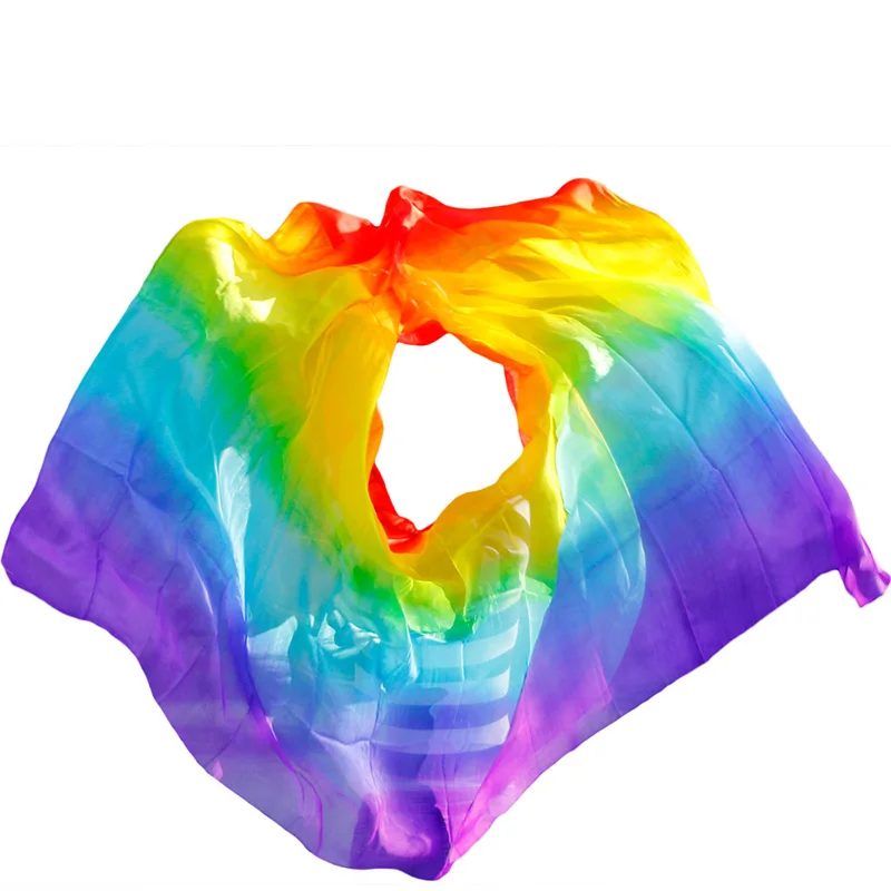 100% 진짜 실크 밸리 댄스 베일, 저렴한 댄스 베일, 타리 페럿 코스툼 베일, 도매 250, 무지개 색상, 270x114cm
