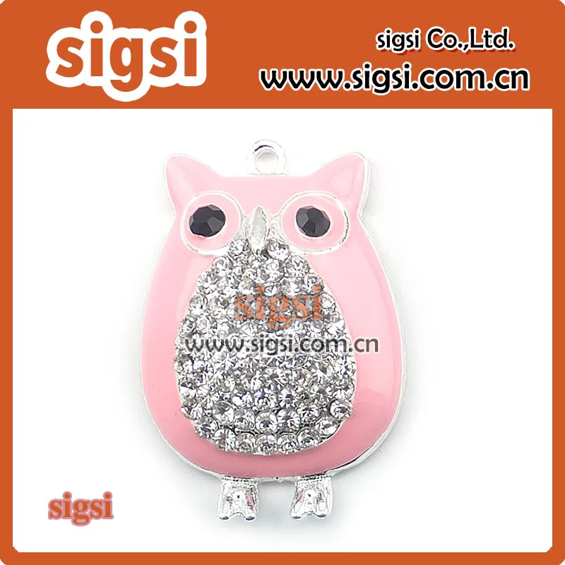 Wholesale 51*34mm Cute Rhinestone Pendants Cartoon Pink Owl Pendant