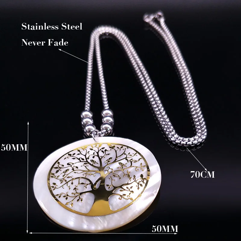 Tree of Life Stainless Steel Necklace for Women Gold Color Double layer Bead Necklaces Jewelry sautoirs femme longs N18431