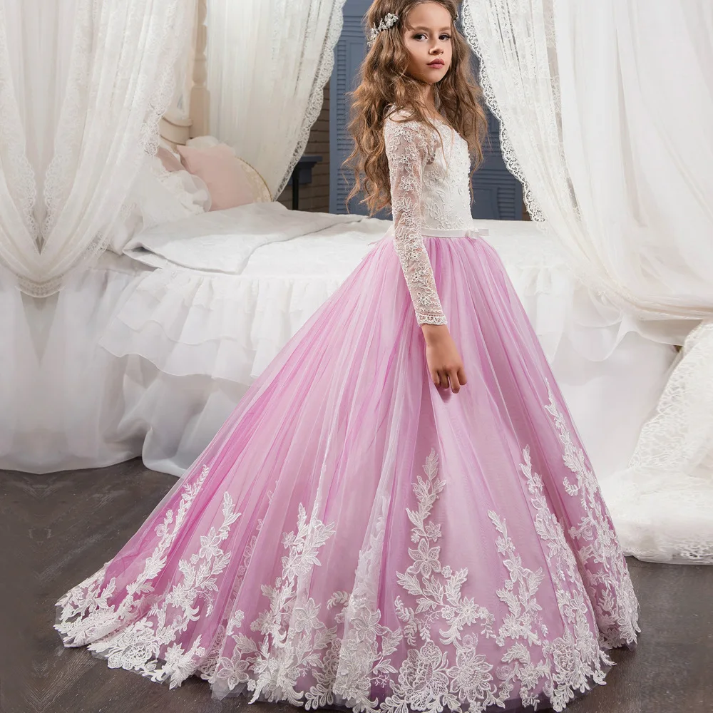 Elegant Long Dresses Girls Dress Noble Kids Girl Dresses For Baby Girl Princess Dress Children Clothes Wedding Party YCBG1811