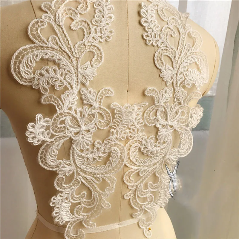 20Pieces Wedding Dresses Lace Applique Accessories Embroidered Lace Appliques Fabric Ivory White DIY Sewing Material