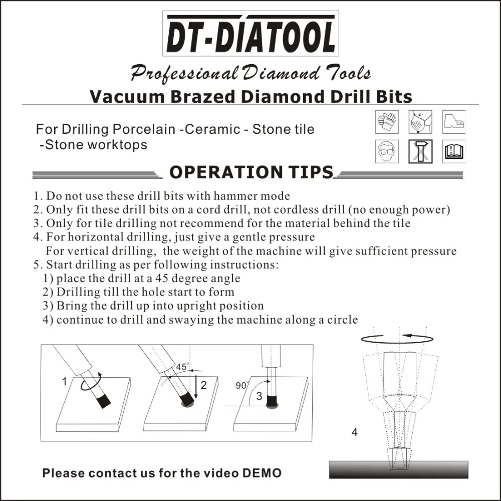 DT-DIATOOL 2 個 8 ミリメートルドライ真空ろうダイヤモンドドリルコアビット M14 タイルホールソープロ品質掘削ビットワックス内側