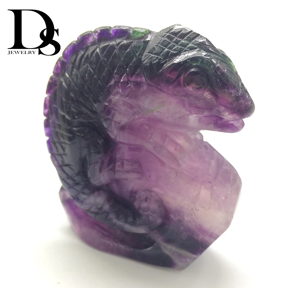 Natural Fluorite Chameleon Crystal Quartz lizard Carved Dragon Fluorspar Cabrite Vertebrate Animal Figurine Birthday Gifts