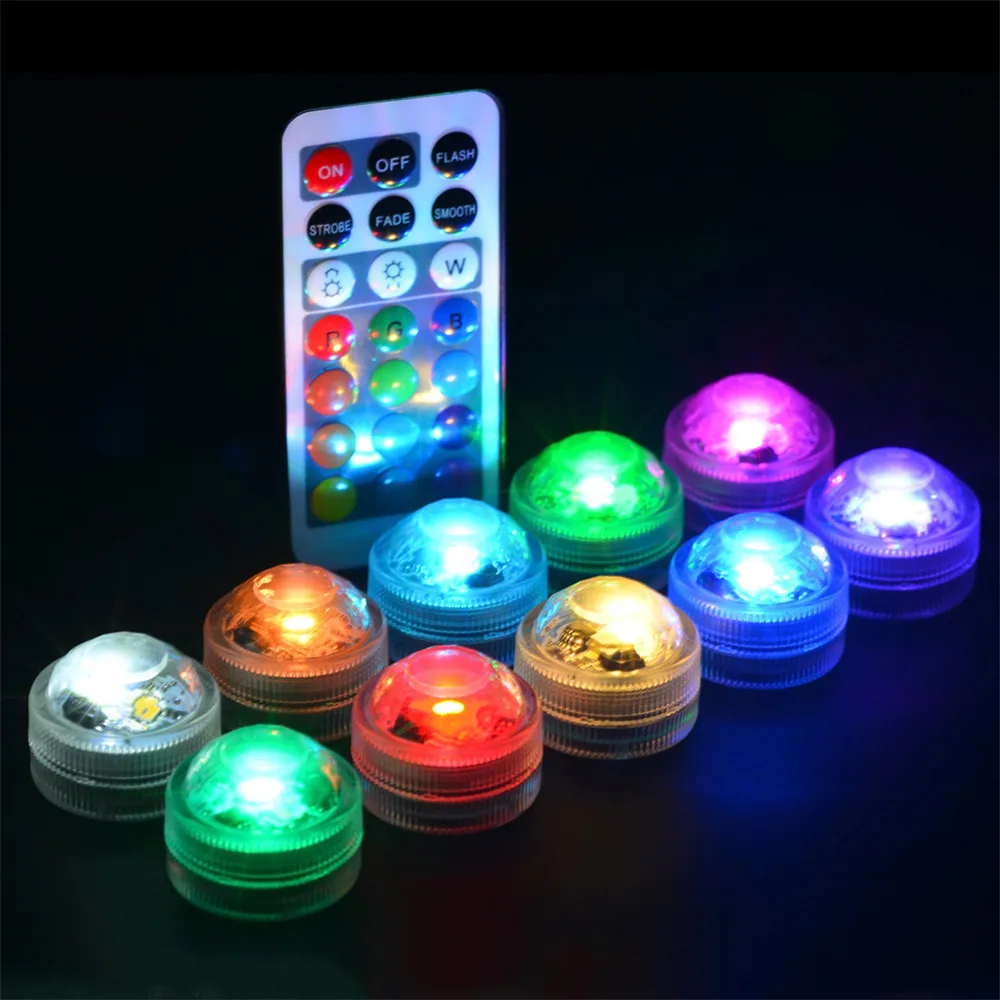 Battery Operated Mini Submersible Light RGBW LED Tea Light 10pcs Light with  Remote Package Wedding Party Decoration