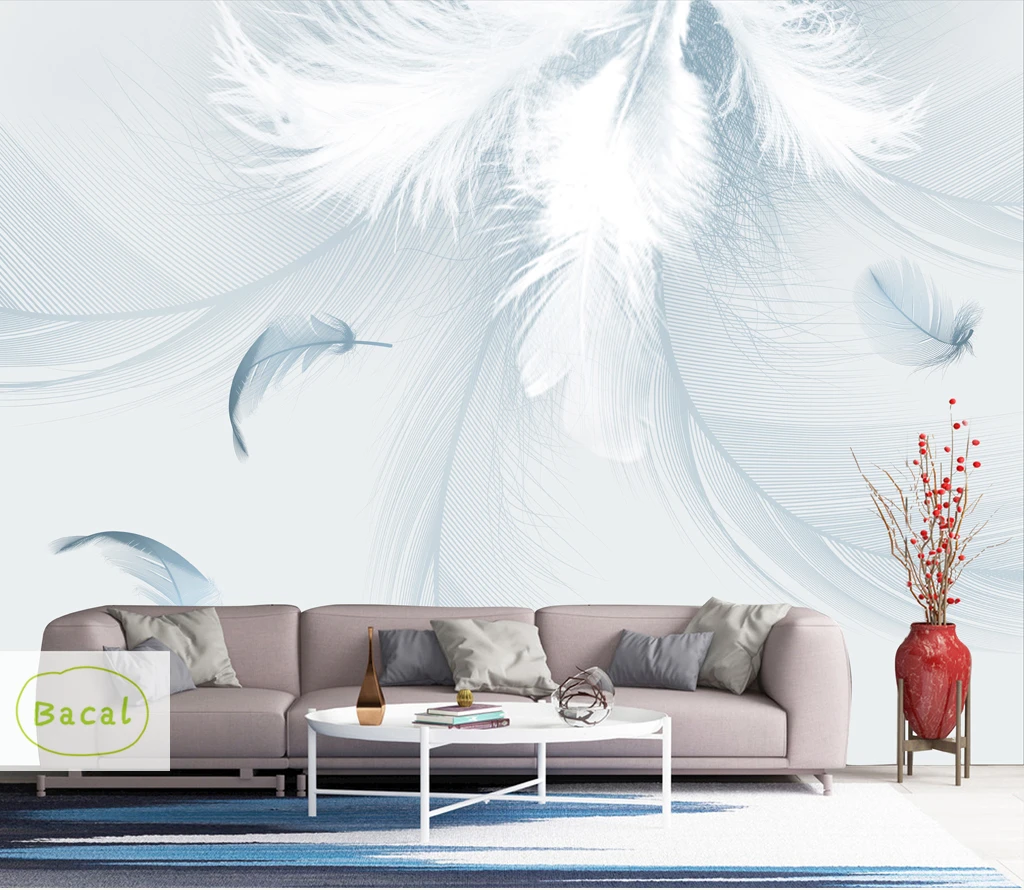 

Custom 3D Photo Wallpaper white Feather Mural simple hand painted Art Wall mural wallpapers for Living Room Bedroom Wall Paper