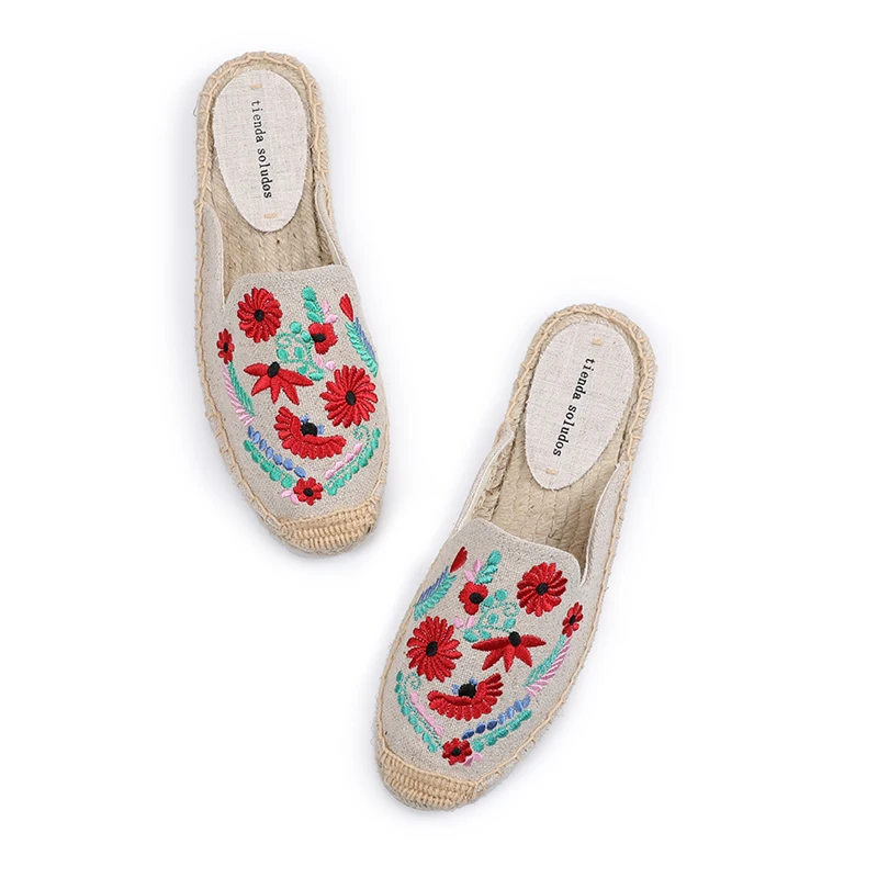 Women Slippers Tienda Soludos New Arrival Hemp Rubber Cotton Fabric Mixed Colors Summer Pantufas Zapatos De Mujer Slides