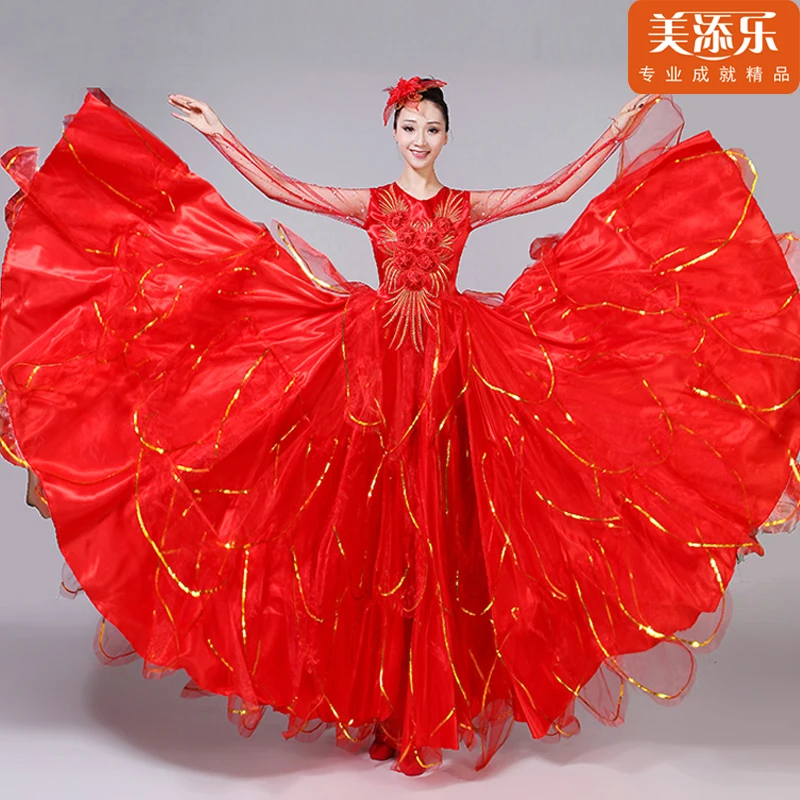 Spanish Flamenco Full-skirts 2019 New Opening Dance Big Pendulum Dress Adult Women Modern Dancing Stage Performance Costume H541