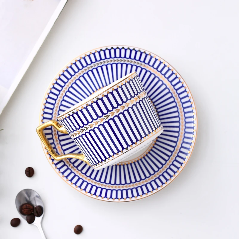 Luxury Bone China Coffee Cup Saucer Spoon Set 200ml Nordic Tea Cup Porcelain Tea Set Advanced Ceramic Teacup Cafe Espresso Cup