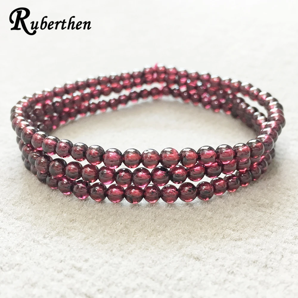 Ruberthen New Design 4 mm A Grand Garnet Stacking Bracelet 3 Wrap Mini Gemstone Energy Bracelet Set