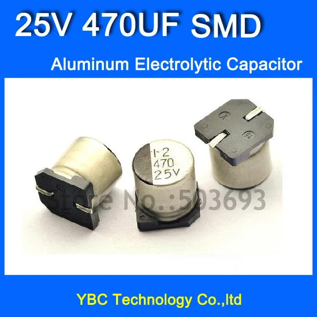 

Free Shipping 100pcs/lot 25V 470UF SMD Aluminum Electrolytic Capacitor 10*10.3MM