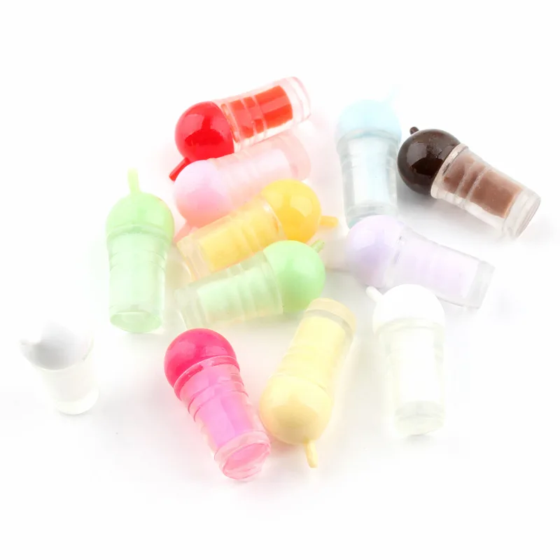 New Arrival 100pcs/Lot 14*32MM 3D Cute Assorted Colors Resin Ice Cream Drink Bottle Shape DIy Cabochons Ornament Accessories